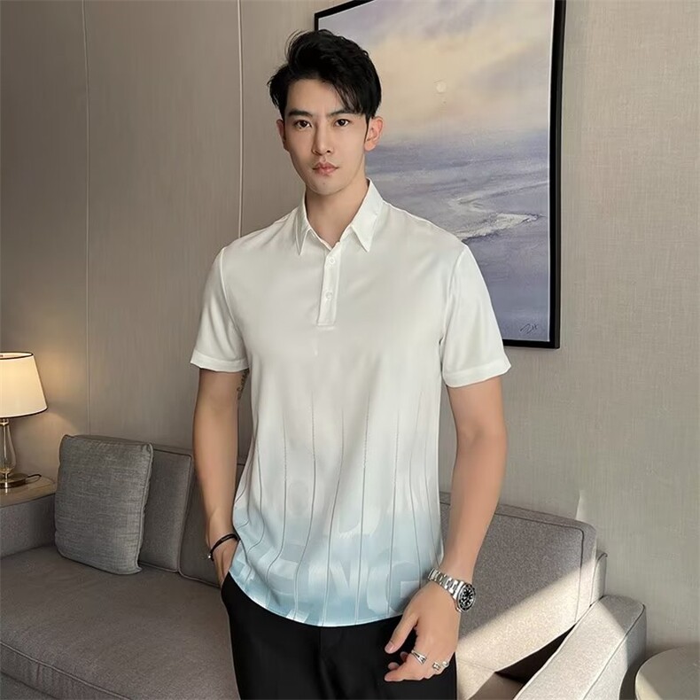 冰丝弹力T恤韩版数码印花POLO衫直播抖音商城T05310B-1P45,男装T恤,星座310B-1