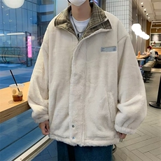 两面穿羊羔毛外套男冬季棉衣格子翻领加绒加厚帅气棉服MY38P80，男装棉衣，星座410-2