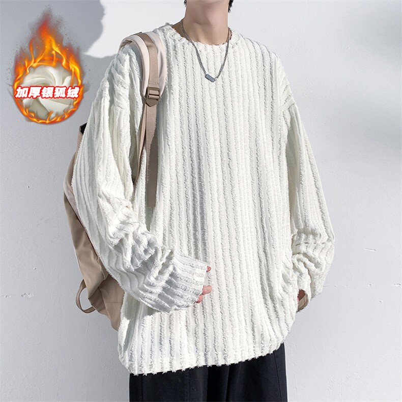 薄款改加绒冬新港风银狐绒毛边卫衣男加绒加厚上衣W334J加绒-P65,男装T恤,电商A001-1