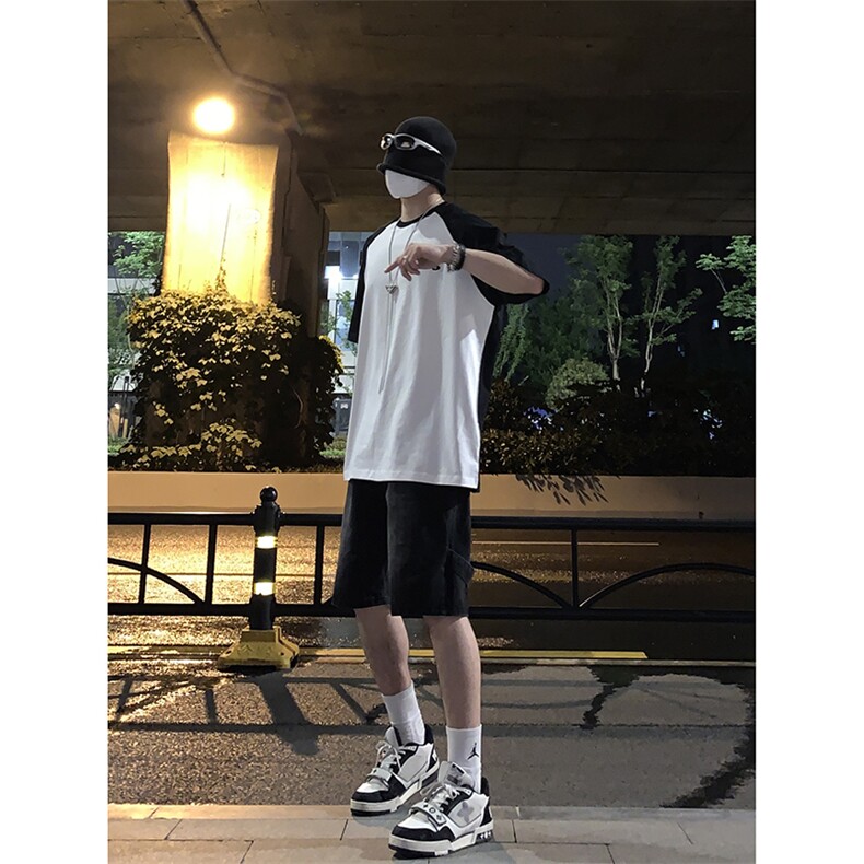 B221美式ins高街暗黑拉链休闲牛仔短裤五分裤LK23082-P50控68,男装牛仔裤,电商B221