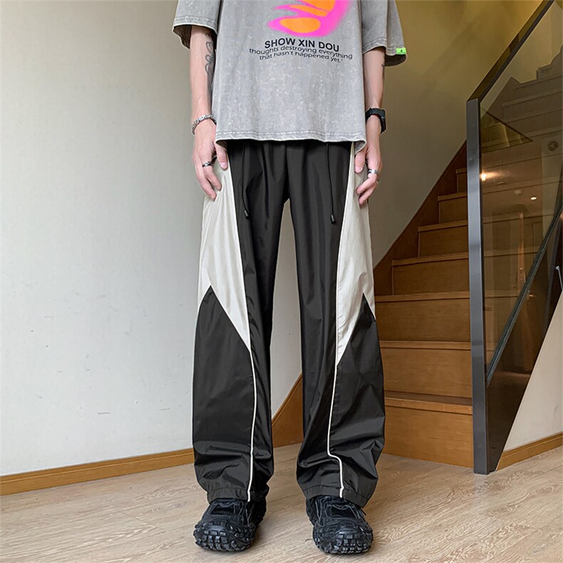 美式小众机能冲锋裤拼色休闲运动裤男女直筒宽松阔腿裤GC840-P38,男装休闲裤,星座1008