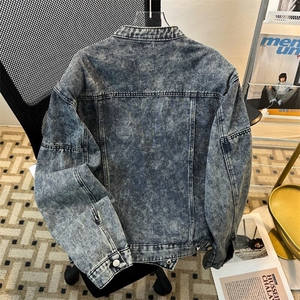 美式复古做旧水洗垫肩短款拼接潮牌设计感无领夹克男JK8348-P78图片