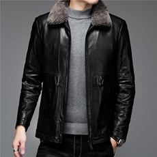 山羊皮皮衣羊毛内里外套男新款男士毛领可卸皮外套ALXB6612-P1480，男装皮衣，电商B212（原钱塘6029）