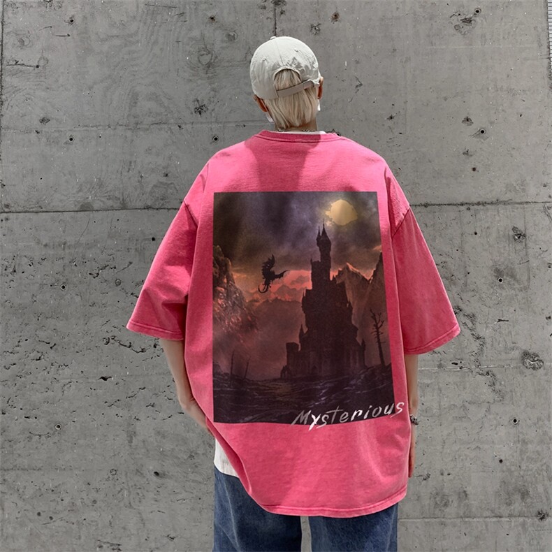 欧美潮牌t恤夏季水洗做旧短袖男款美式高街大码oversize痞帅半袖,男装T恤,星座517A-2