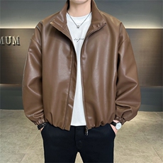 店主风2025秋季新款时尚立领皮衣宽松夹克外套男PY183-P115控155，男装皮衣，电商A413