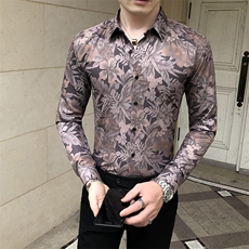 312A-5-286-P55长袖高级感秋季休闲英伦发型师韩版纯色男士衬衣，男装衬衫，星座312A-5