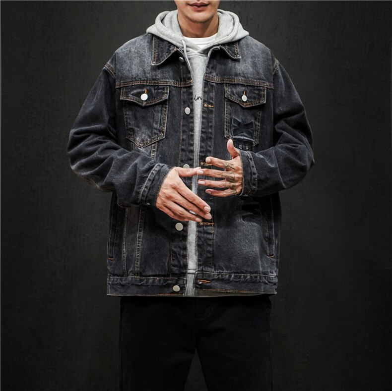 jk821-p85M-5XL黑墙ins牛仔夹克绣花破洞大码男日系CITYBOY,男装夹克,星座103A