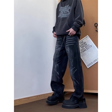 xz905-2-Z024#P65-（控98）美式高街宽松阔腿牛仔裤，男装牛仔裤，星座905