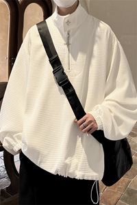 港风华夫格金属拉链装饰大码套头潮卫衣男外套男WY8758P65控88图片