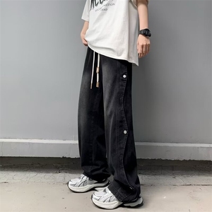 工装裤牛仔裤男宽松阔腿腿美式高街潮牌拼接痞帅1001-1-G785-p48图片