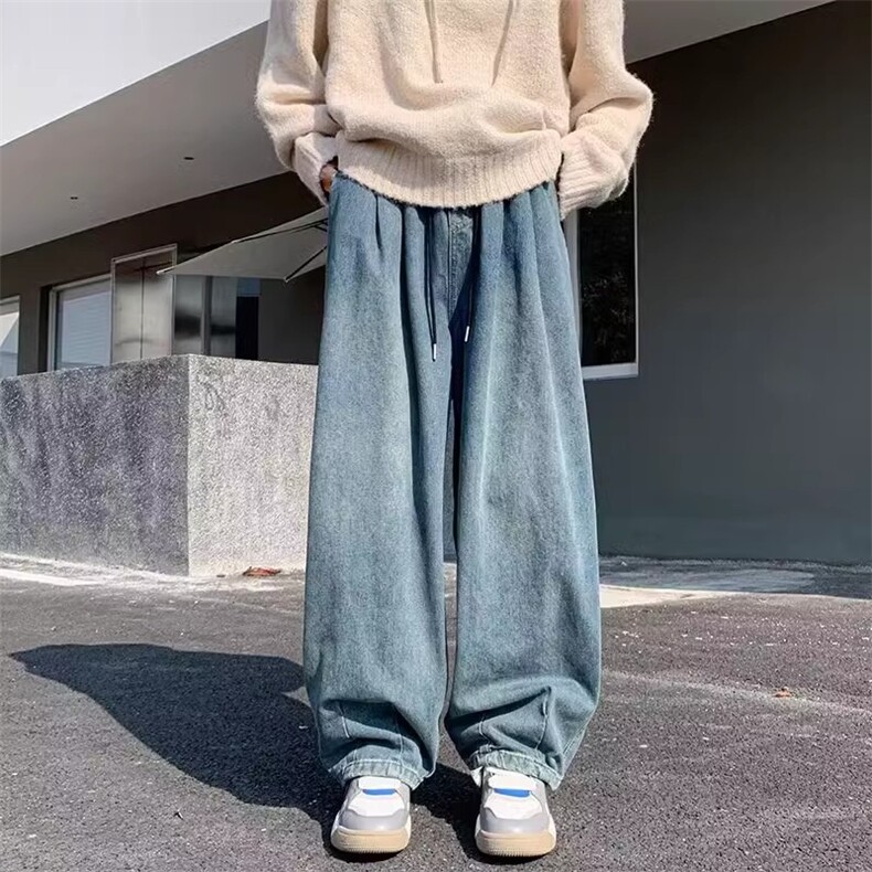 美式高街复古水洗做旧牛仔宽松阔腿情侣长裤KZ45K2232--TP45，男装休闲裤，电商A247C