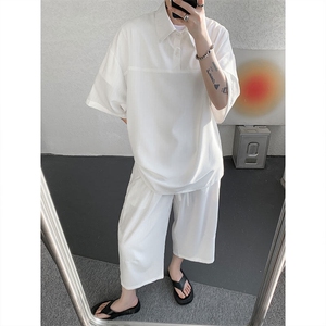 TZ778-特P55 控98 夏季冰丝七分裤短袖衬衫大码T恤套装图片