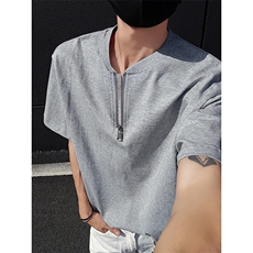 特批P40无差价夏季时尚高克重半拉链纯色纯棉大码短袖T恤男T5136，男装T恤，电商A001-1