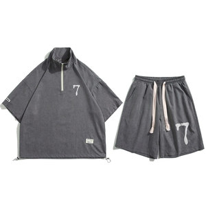 白底23新款夏季时尚百搭半拉链短袖潮流短裤套装TZ758P65控98图片