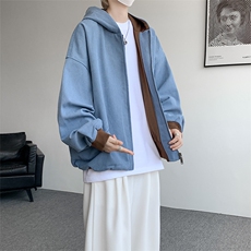 8XL-M美式复古撞色连帽水洗夹克男高级感做旧情侣外套JK1327P88，男装夹克，电商D206-1