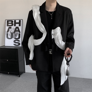 舞台表演明星同款演唱会新中式飘带西服潮流结婚男女垫肩西装外套图片