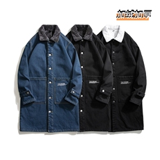 FY648J-P98M-5XL控138加绒羊羔绒白底长款牛仔风衣大码外套，男装风衣，星座103A