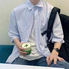 夏装薄款五分袖衬衣男装宽松竖条纹中袖衬衣XZ716A-CS811P45，男装T恤，星座716A（原星座815-4）