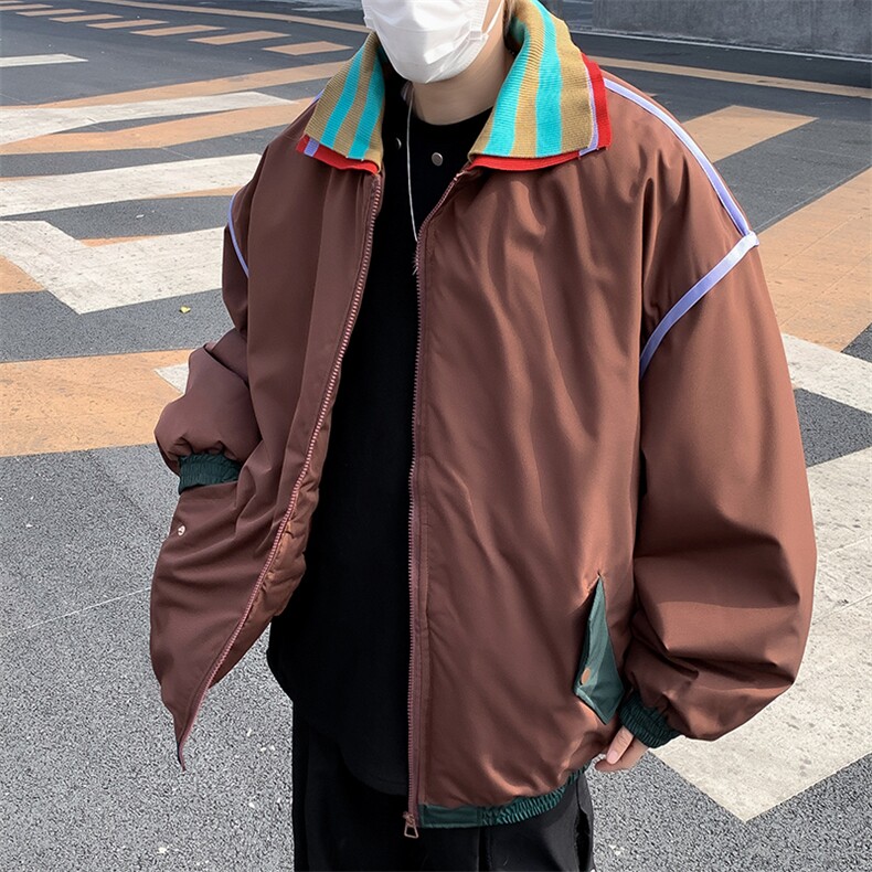 高品质春款男假两件夹克双领条纹拼色休闲外套JK8236P70,男装夹克,星座1013-1