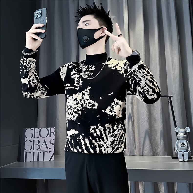 半高领毛衣男修身加厚提花针织社会小伙店主风301C-M117-P78控108,男装针织衫/毛衣,星座301C（原B323）