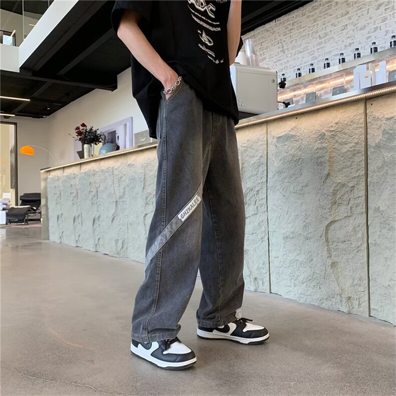 夏季ins潮高街宽松阔腿裤港风直筒拖地长裤子牛仔裤男K4445-P43,男装牛仔裤,星座512-3