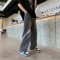 夏季ins潮高街宽松阔腿裤港风直筒拖地长裤子牛仔裤男K4445-P43，男装牛仔裤，星座512-3