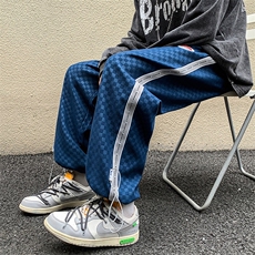 2023秋新款港风棋盘格撞色宽松抽绳束脚休闲裤运动裤K232-P50，男装休闲裤，星座914-3