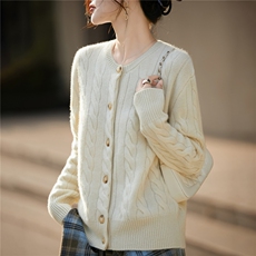 2025秋冬百搭时尚简约圆领纽扣开衫针织衫,女装羊毛衫,邦太羊绒, 2025秋冬百搭时尚简约圆领纽扣开衫针织衫,女装羊毛衫,邦太羊绒,