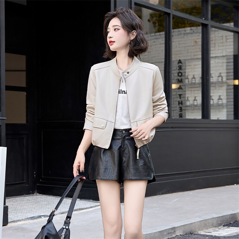 现货韩版短款皮衣女2024年春秋季新款减龄清新PU皮夹克小个子外套，女装皮衣，美拉德工厂直营店