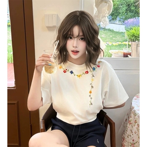 万针全刺绣工艺抖音得物高品质260克重磅纯棉双纱美式高街短袖T恤图片