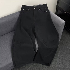 美式复古廓形弯刀牛仔裤男女大码2025新款褶皱休闲阔腿裤~K0404，男装牛仔裤，星座601-1