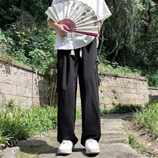 新中式亚麻冰丝裤男款夏季风潮牌设计感大码宽松阔腿直筒长裤子，男装休闲裤，星座505-2（原电商A260-1)