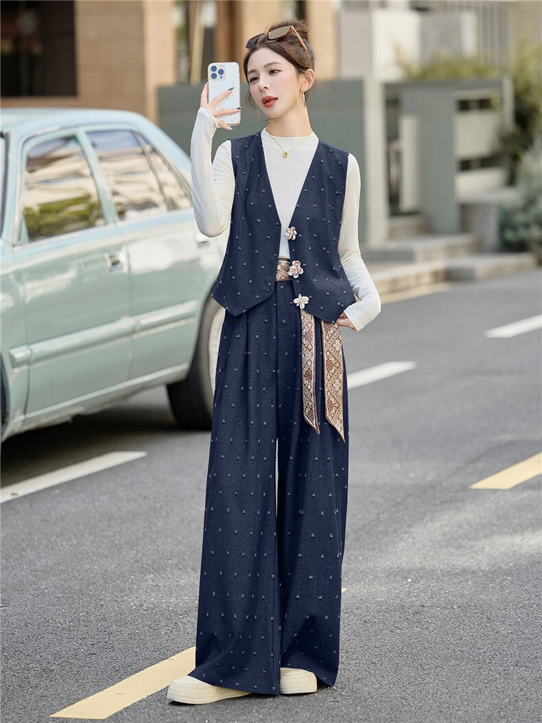 马甲小香风套装裤女2025春季新款减龄搭配一整套气质配丝巾,女装套装/套裙,众宇琦