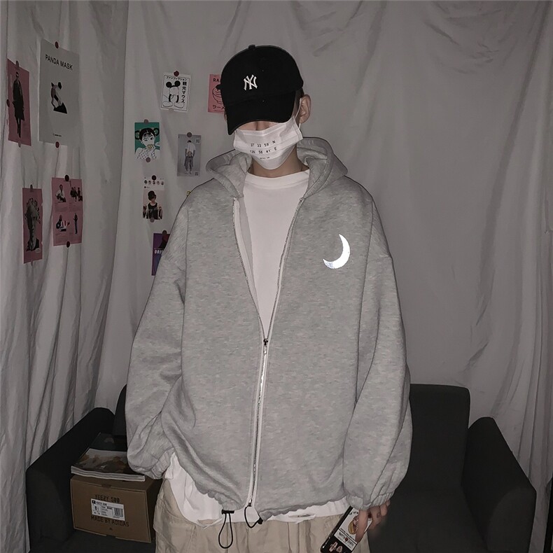 @秋冬新款港风反光印花休闲卫衣开衫外套C37/P60限价78,男装卫衣,电商B350