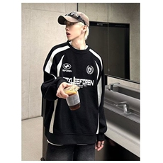 美式复古拼色卫衣男秋冬季圆领机车风休闲运动痞帅上衣服WY119，男装工装外套，星座208-5
