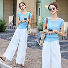 夏天巨好看的套装2025超火夏装一整套气质女神范高端阔腿裤两件套，女装套装/套裙，采品优优