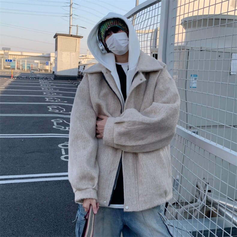冬季加棉加厚阿尔巴卡呢子带帽宽松中性港风男女外套M897-P138，女装短外套，电商A170
