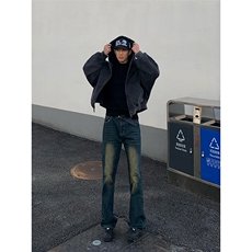 B221美式ins高街暗黑光版修身微喇牛仔裤LK23137-P55控78，男装牛仔裤，电商B221