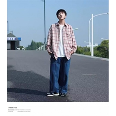 格子衬衫阳光干净男生夏季穿搭薄青少年潮流长袖方领标准ins潮，男装衬衫，星座1210-1