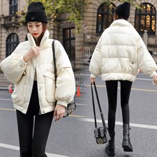 新品冬装2021面包服韩版时尚宽松短款女90%白鸭绒羽绒服外套，女装羽绒服，曼娅璐