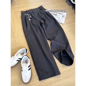 肌理感老钱风垂感条纹小西裤男宽松直筒休闲裤513ACK2763P39图片