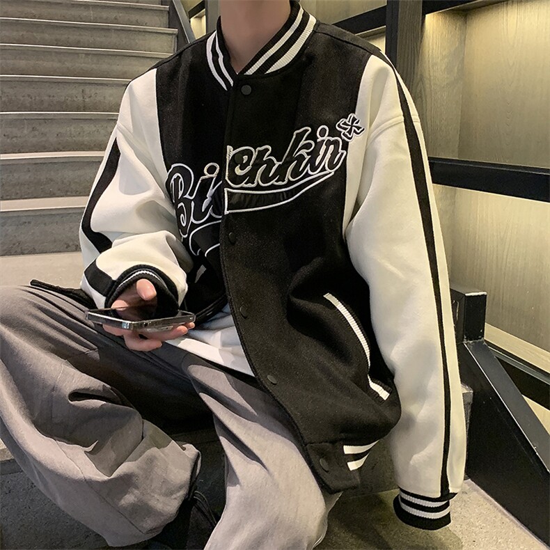 春秋潮牌字母印花外套男宽松飞行员夹克潮流棒球服男JK1011-P58图片