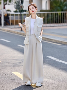 时尚套装女2026夏新款高级感气质轻熟风洋气马甲休闲阔腿裤三件套图片
