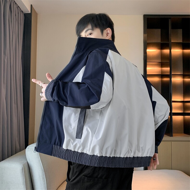 潮牌美式撞色拼接运动立领外套男宽松百搭夹克JK01571-P70,男装夹克,星座308B-2