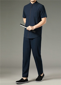 高档男唐装夏装太极服 中式刺绣立领短袖上衣 风时尚男夏装,男装中老年男装,钱塘723