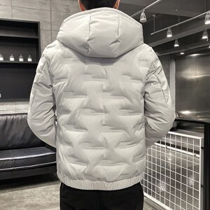 连帽轻薄时尚修身男士压花纯色学生白鸭绒羽绒服R8888P80图片