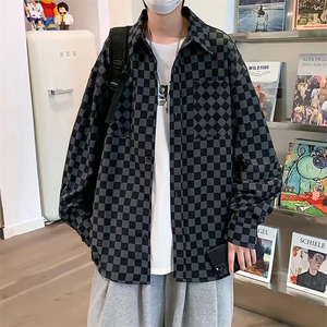 韩版潮流休闲长袖港风复古格子衬衫男双口袋衬衣外套 W5241-P36图片