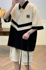 夏上新学生撞色拼接半袖套装翻领刺绣短裤T恤男女6628-P70控价98，男装T恤，电商A441-1