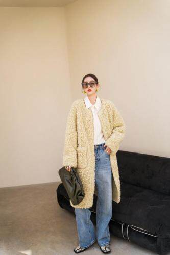 冬季极简风摇粒绒皮毛一体外套，女装，AUDREY WANG