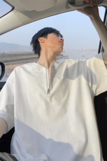 特批P40无差价夏季高克重半拉链复古休闲纯棉宽松短袖T恤男T5136，男装T恤，电商A001